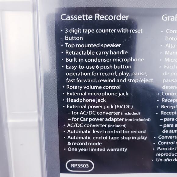 RCA Audiovox RP3503 Portable Recorder & Cassette Player with Standup Mic NEW - Picture 9 of 10